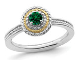 1/4 Carat (ctw) Lab Created Emerald Ring in Sterling Silver with 14K Gold Accent